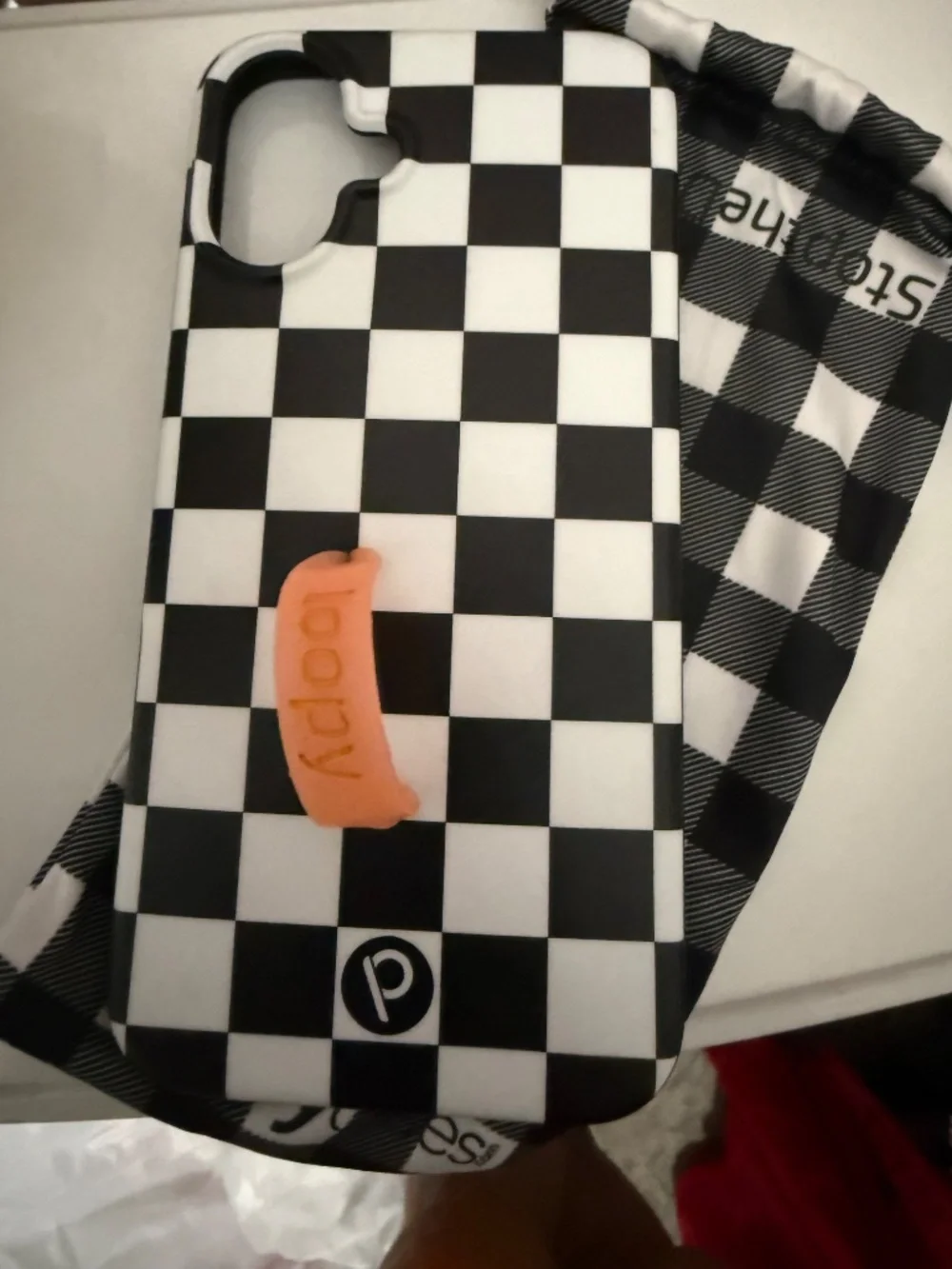 Loopy iPhone 16 Plus Black & White Check Case + Orange & Holiday Sweater Loops